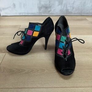 Topshop Multicolor Geometric Black Heels